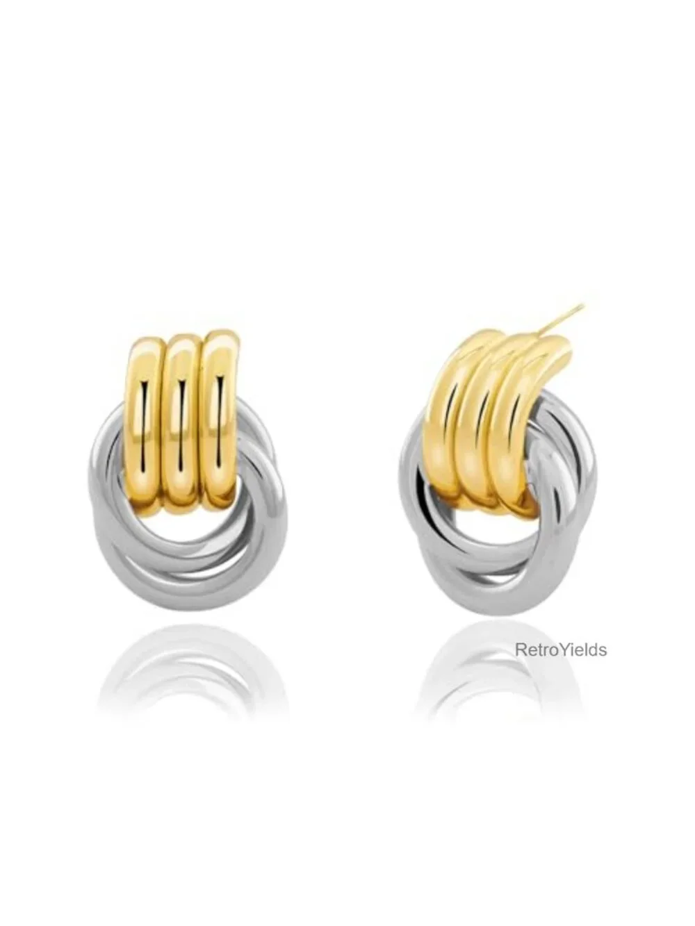 Chunky Knot Dangle Earrings 14K Gold Plated Statement Drop Jewelry